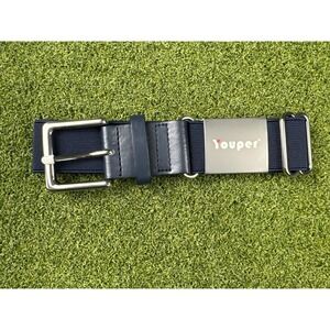 Youper Navy Blue Stretch Belt Leather Trim Silver Buckle Casual Mens